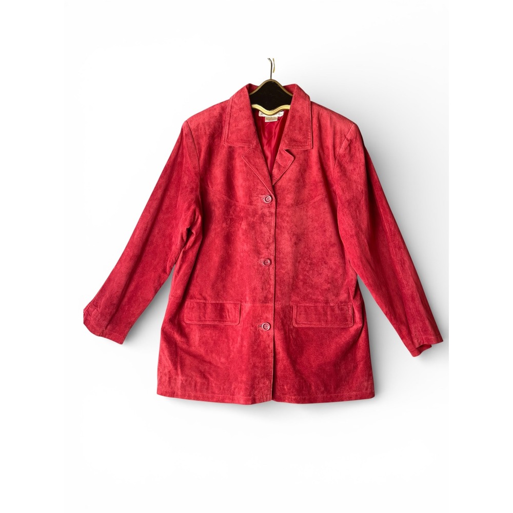 Jessica Holbrook Red Suede Leather Blazer Women's 1X J006 Button Front Lined
